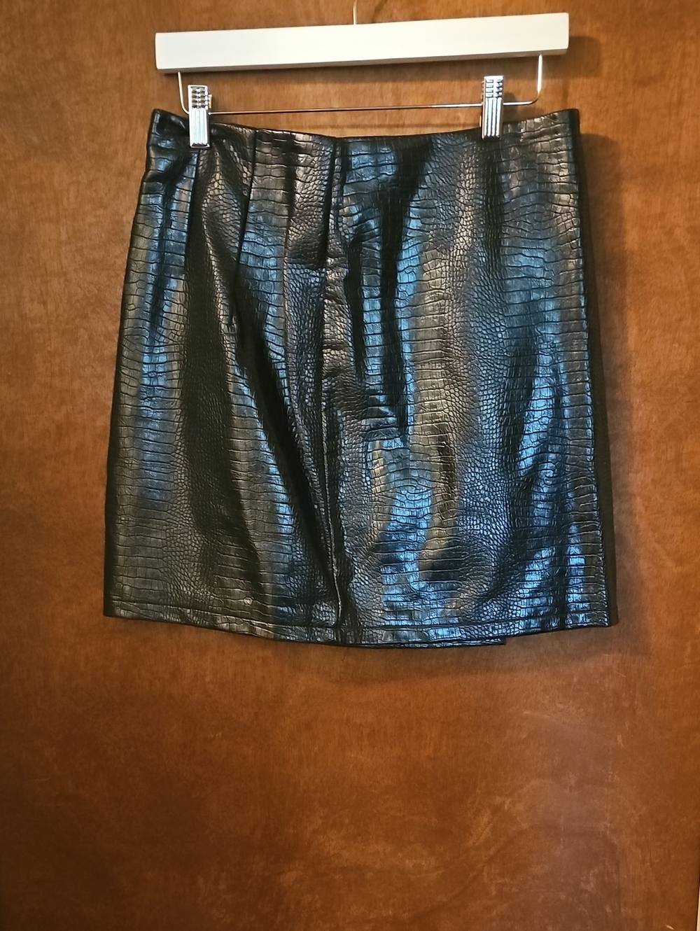 Topshop Black Croc-Embossed Faux Leather Mini Skirt